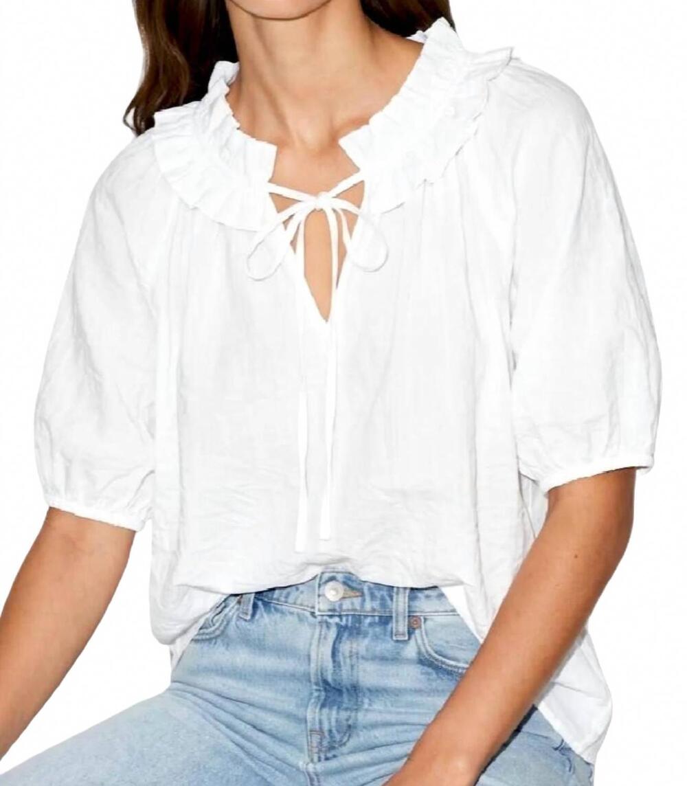 NEW NAKED ZEBRA ruffle collar short sleeve blouse in off white